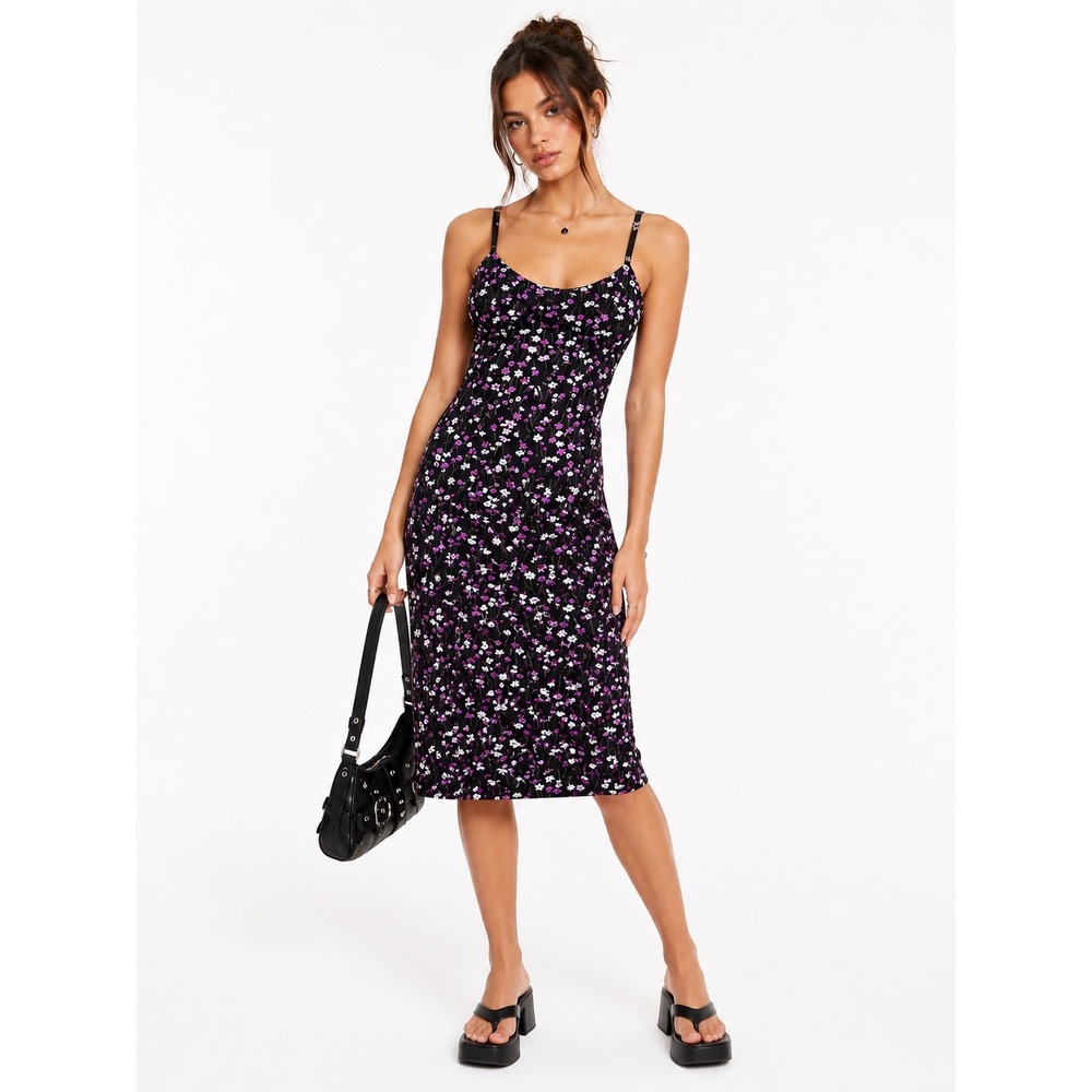 Vintage My Michelle Y2K Floral Slip Dress‎ Black Purple Fairy Made in USA Small